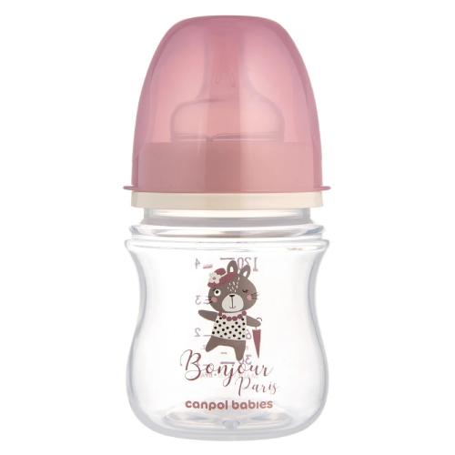 Miniaturka artykułu - CANPOL BABIES Butelka szeroka antykolkowa PP EasyStart BONJOUR PARIS pink, 120ml 35/231