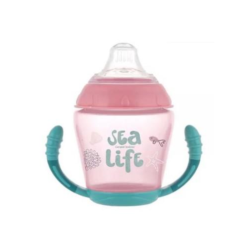 Miniaturka artykułu - CANPOL BABIES Kubek niekapek Sea Life 230ml 9m+ r&oacute;żowy 56/501