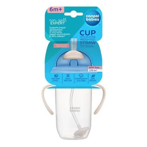 Miniaturka artykułu - Canpol Babies Kubek niekapek z rurką i odważnikiem Kremowy 56/623, 270 ml 