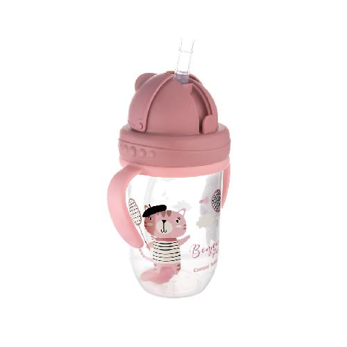 Miniaturka artykułu - CANPOL BABIES Kubek niekapek z rurką i odważnikiem 6m+, 270 ml Bonjour Paris r&oacute;ż 56/607	