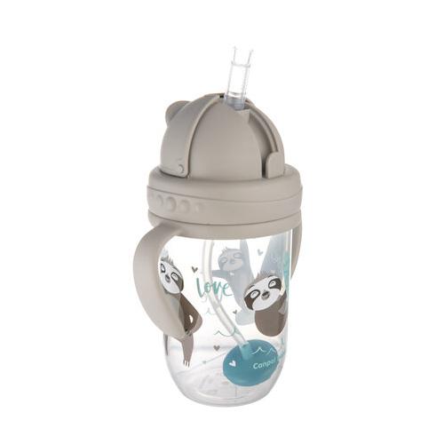 Miniaturka artykułu - CANPOL BABIES Kubek niekapek z rurką i odważnikiem 6m+, 270 ml Exotic Animals szary 56/606