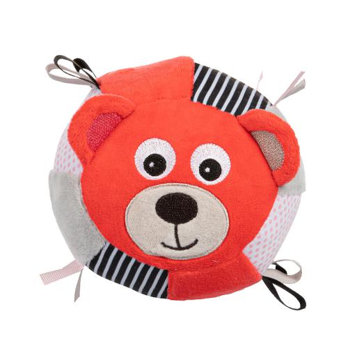 Miniaturka artykułu - CANPOL BABIES Pluszowa piłka sensoryczna z dzwoneczkiem Bears koralowa 68/074 