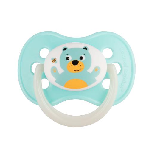 Miniaturka artykułu - CANPOL BABIES Smoczek uspokajający kauczukowy okrągły Animals 6-18m turkusowy miś 22/594