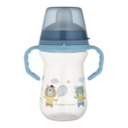 Miniaturka artykułu - CANPOL BABIES Kubek z silikonowym ustnikiem FirstCup BONJOUR PARIS 250ml niebieski