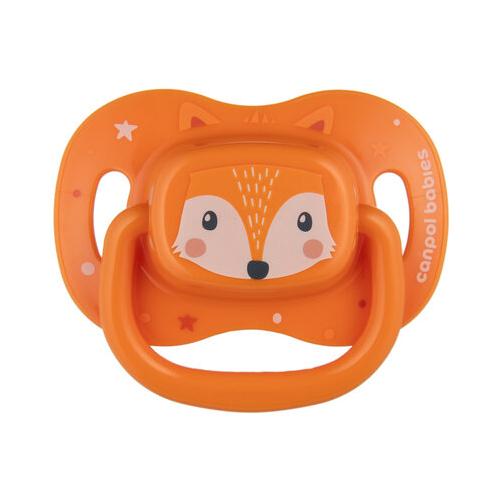 Miniaturka artykułu - CANPOL BABIES Smoczek uspokajający silikonowy 18m+ symetryczny CUTE ANIMALS pomarańczowy 34/926