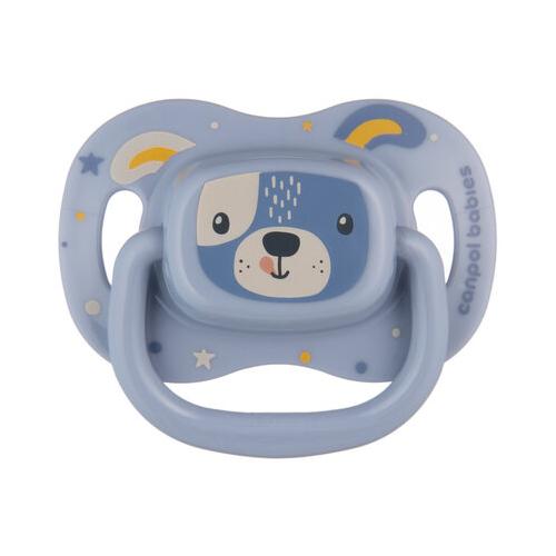 Miniaturka artykułu - CANPOL BABIES Smoczek uspokajający silikonowy 6-18m symetryczny CUTE ANIMALS niebieski 34/925