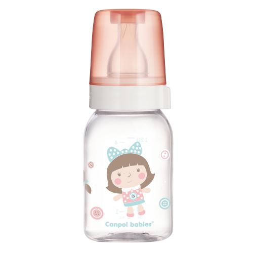 Miniaturka artykułu - CANPOL BABIES Butelka szklana r&oacute;żowa 3m+ TOYS 120ml 42/202