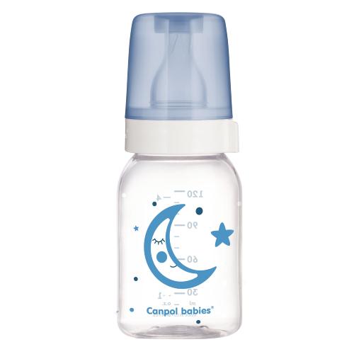 Miniaturka artykułu - CANPOL BABIES Butelka szklana niebieska 3m+ NIGHT DREAMS 120ml 42/102