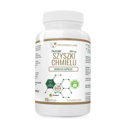 Miniaturka artykułu - Progress Labs Szyszki chmielu ekstrakt 300 mg, 90 kaps.