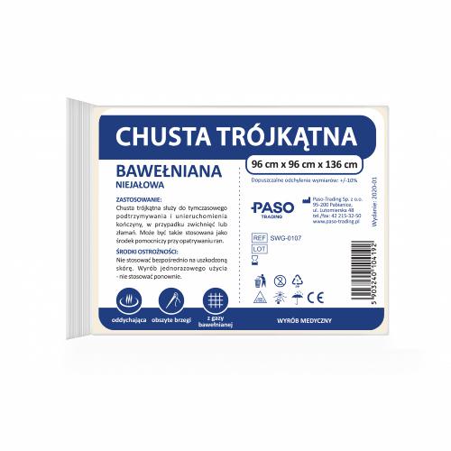 Miniaturka artykułu - Chusta tr&oacute;jkątna bawełniana niejałowa- 1szt.