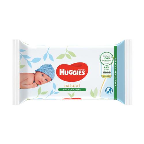 Miniaturka artykułu - HUGGIES Natural Chusteczki nawilżane, 48szt.
