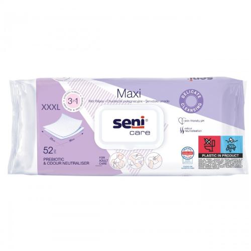 Zdjęcie produktu - Seni Care Maxi Duże chusteczki nawilżane 3w1, 52 szt.