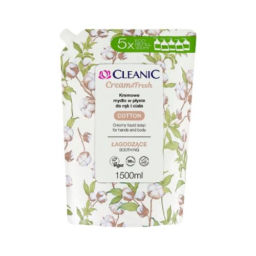 Miniaturka artykułu - Cleanic Cream&Fresh Cotton Łagodzące mydło w płynie do rąk i ciała, 1500 ml