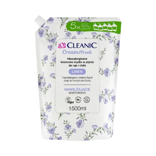 Miniaturka artykułu - Cleanic Cream&Fresh Linen Hipoalergiczne nawilżające mydło w płynie do rąk i ciała, 1500 ml
