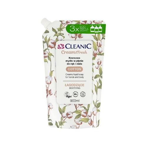 Miniaturka artykułu - Cleanic Cream&Fresh Cotton Łagodzące mydło w płynie do rąk i ciała, 900 ml
