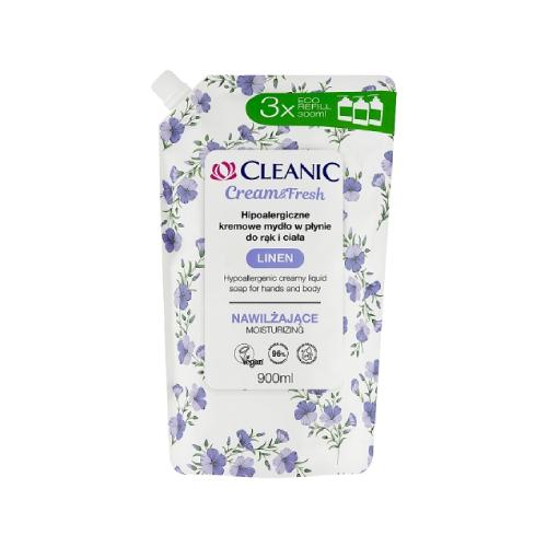 Miniaturka artykułu - Cleanic Cream&Fresh Linen Hipoalergiczne nawilżające mydło w płynie do rąk i ciała, 900 ml