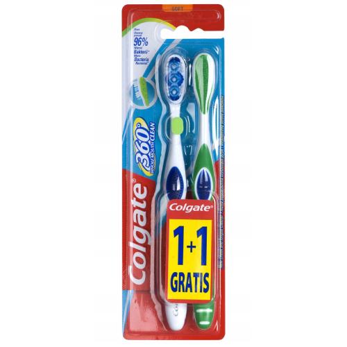 Miniaturka artykułu - COLGATE 360 Szczoteczka do zęb&oacute;w miękka, 2szt.
