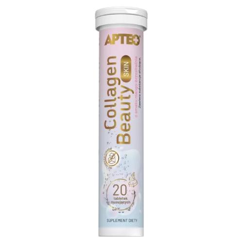 Miniaturka artykułu - Apteo Collagen Beauty Skin smak mango-brzoskwinia, 20 tabl. musujących - suplement diety z kolagenem i kwasem hialuronowym