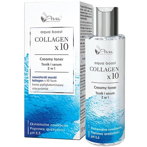 Miniaturka artykułu - AVA Aqua Boost Collagen x10 Creamy toner Tonik i serum 2w1, 100 ml