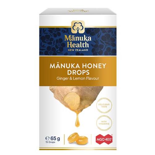 Miniaturka artykułu - Cukierki z Miodem Manuka MGO400+ i witaminą C, o smaku imbirowo-cytrynowym, 65g