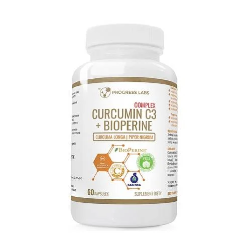 Miniaturka artykułu - Progress Labs Curcumin C3 + Bioperine Complex, 60 kaps.