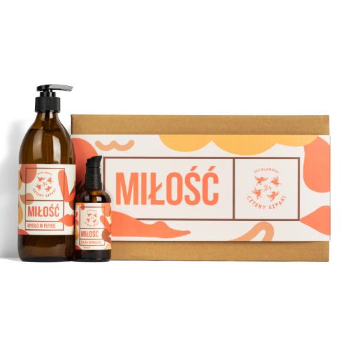 Miniaturka artykułu - CZTERY SZPAKI (4szpaki) Zestaw Miłość: Mydło w płynie, 500ml + Olejek do masażu, 100ml