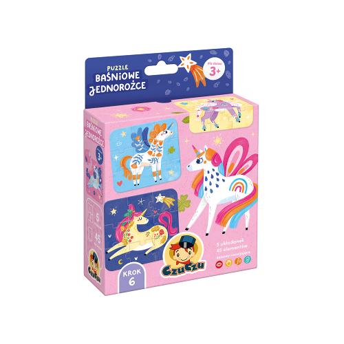 Miniaturka artykułu - CzuCzu Puzzle Baśniowe jednorożce 3+ 5 układanek, 45 element&oacute;w