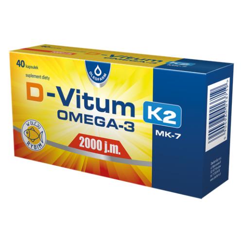 Miniaturka artykułu - D-Vitum 2000 j.m. K2 MK-7 Omega-3, 40 kaps.