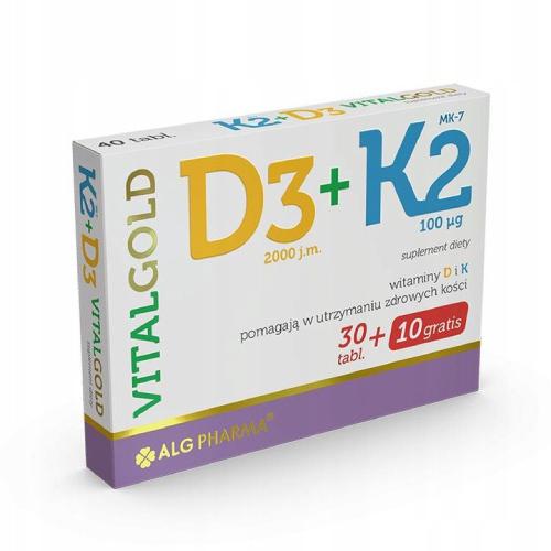 Miniaturka artykułu - D3+K2 Vitalgold - 40 tabl.