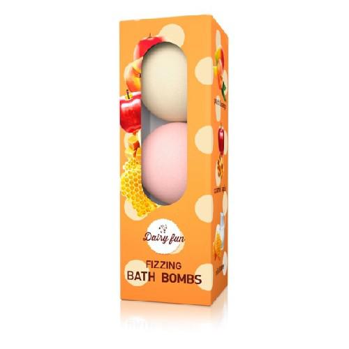 Miniaturka artykułu - DAIRY FUN Kule do kąpieli musujące - MLEKO I MI&Oacute;D, KARMELOWE JABŁKO, BRZOSKWINIA , 3 x 100 g