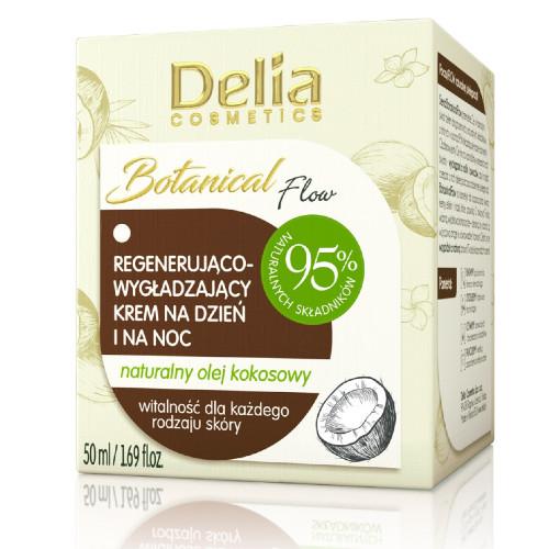 DELIA BOTANICAL FLOW - Krem kokosowy regenerująco-wygładzający do twarzy dzień/noc, 50ml 