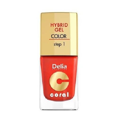 Miniaturka artykułu - DELIA - lakier do paznokci- Coral Hybrid Gel 14 pomarańczowa czerwień, 11ml 