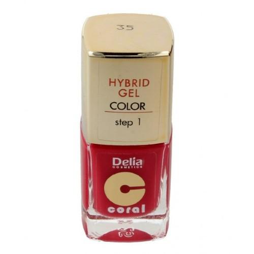 Miniaturka artykułu - DELIA - lakier do paznokci - Coral Hybrid Gel 35 czerwony koralowy, 11ml