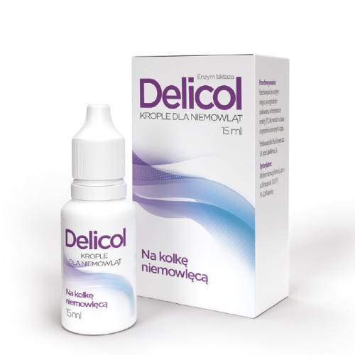 DELICOL krople - laktaza w postaci kropi dla niemowląt na kolkę - 15 ml USZKODZONE/ OPAKOWANIE TEKTUROWE.