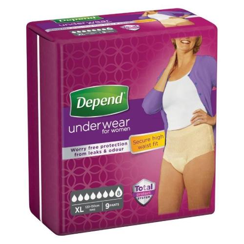 Miniaturka artykułu - DEPEND PANTS Super rozmiar XL Women Majtki na nietrzymanie moczu dla kobiet, 9 szt