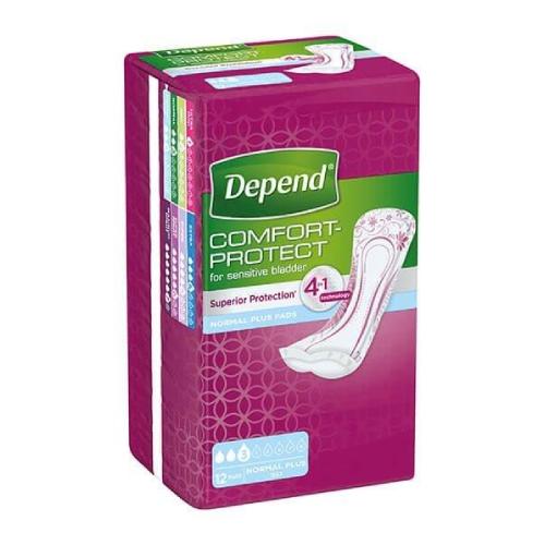Miniaturka artykułu - DEPEND COMFORT PROTECT Normal Plus Pads Podpaski na nietrzymanie moczu, 12 szt.