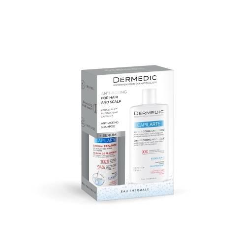 Miniaturka artykułu - Dermedic Capilarte Zestaw przeciw wypadaniu włos&oacute;w: Szampon anti-ageing, 300 ml + Serum kuracja stymulująca wzrost włos&oacute;w, 150 ml