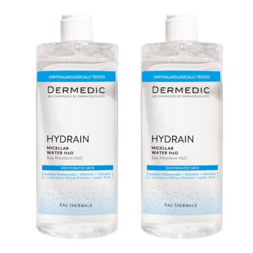 Miniaturka artykułu - Dermedic Hydrain 3 Hialuro, płyn micelarny H2O, 500 ml + 500 ml
