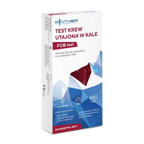 Zdjęcie produktu - DIATHER domowy kasetkowy test krew utajona w kale, test do wykrywania krwi utajonej w kale FOB test, 1 sztuka