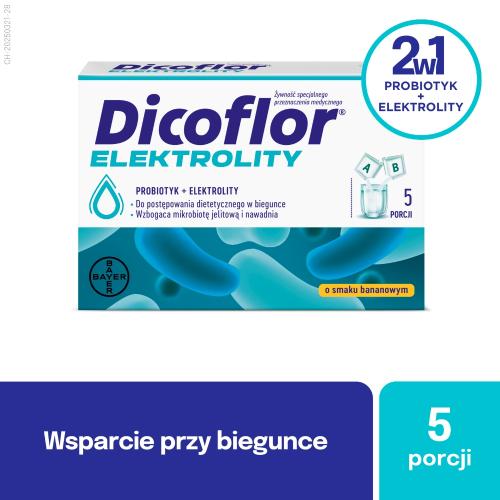 Miniaturka artykułu - Dicoflor Elektrolity probiotyk + elektrolity dla dzieci i dorosłych smak bananowy, 5 porcji
