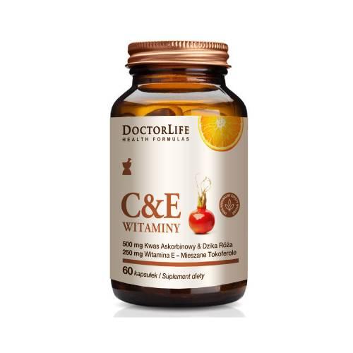 Miniaturka artykułu - Doctor Life C & E Witamina C 500 mg + witamina E 400 mg i dzika r&oacute;ża, 60 kaps.