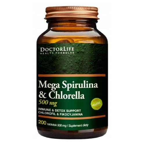 Zdjęcie produktu - Doctor Life Mega Spirulina & Chlorella 500mg, 200 tabletek