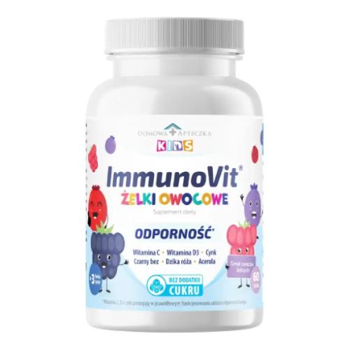 Miniaturka artykułu - Domowa Apteczka ImmunoVit Żelki owocowe bez cukru dla dzieci 3+ smak owoce leśne, 60 szt.