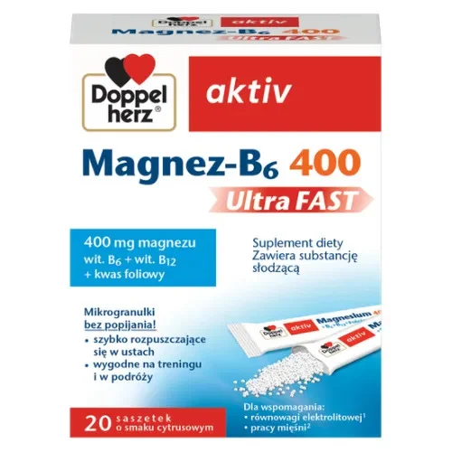 Miniaturka artykułu - Doppelherz aktiv Magnez-B6 UltraFast - 20 saszetek