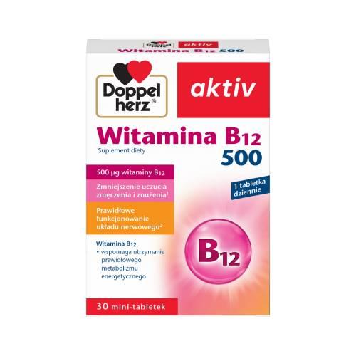 Miniaturka artykułu - Doppelherz aktiv Witamina B12 500, 30 tabl. - uzupełnia niedobory witaminy B12