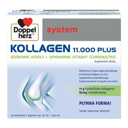 Miniaturka artykułu - DOPPELHERZ System Kollagen 11.000 Plus, 30 ampułek - suplement diety z kolagenem i chondroityną