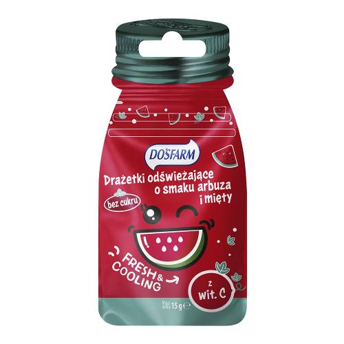 Miniaturka artykułu - DOSFARM Drażetki odświeżające o smaku arbuza i mięty z witaminą C, 15 g
