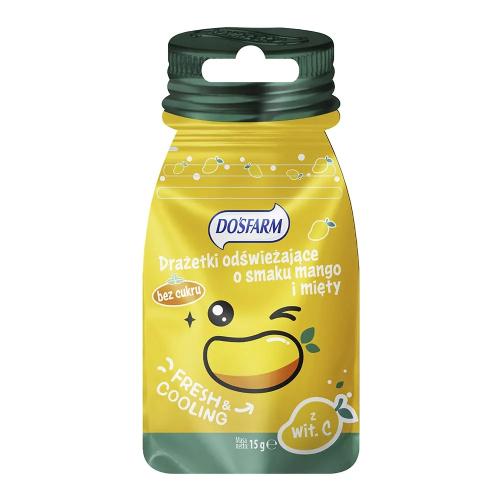 Miniaturka artykułu - DOSFARM Drażetki odświeżające o smaku mango i mięty z witaminą C, 15 g