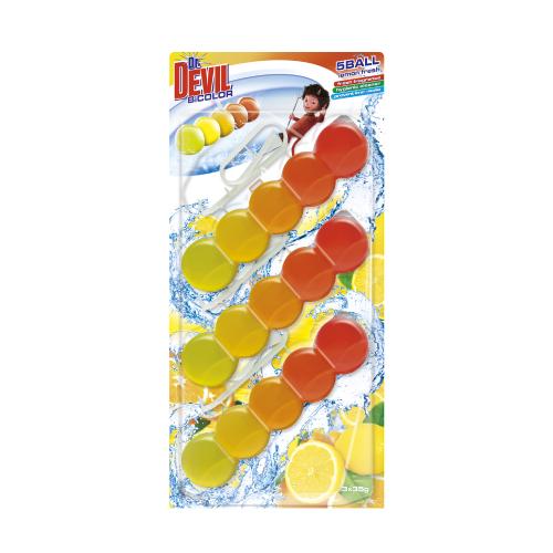 Miniaturka artykułu - Dr. DEVIL Zawieszka do WC 5BALL Lemon Fresh, 3x35g