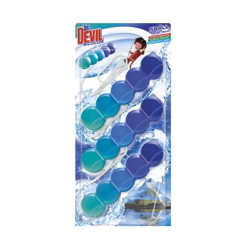 Miniaturka artykułu - Dr. DEVIL Zawieszka do WC 5BALL Polar Aqua, 3x35g